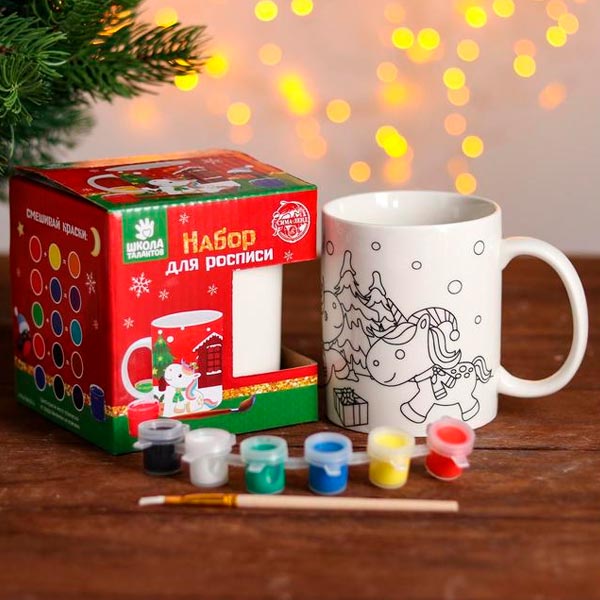 Единорог новогодний - кружка под раскраску Школа талантов 4962550