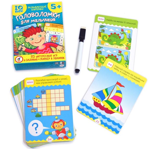 Головоломки для мальчиков - карточная игра Дрофа-Медиа IQ Box 4299, 9301524